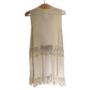 VOCAL topper long vest cover up tiers textured lace and studs open front western